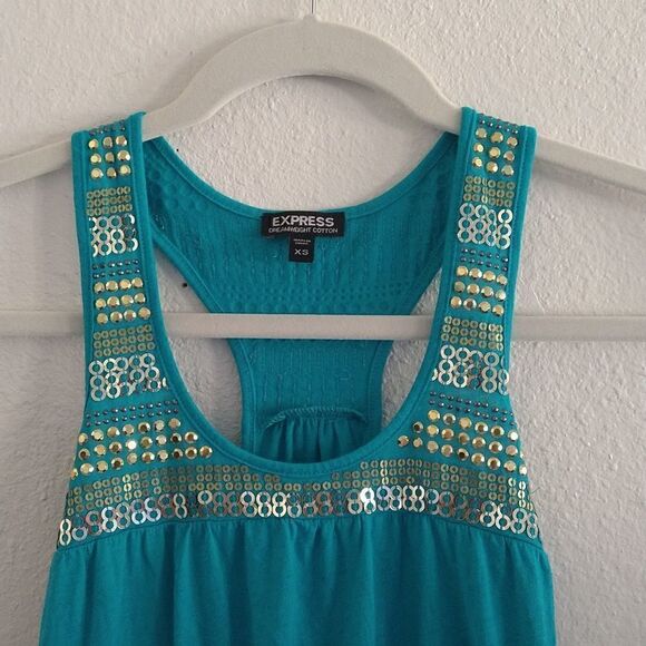 Express Embellished Tank Top Teal Turquoise size X-Small - Picture 2 of 6